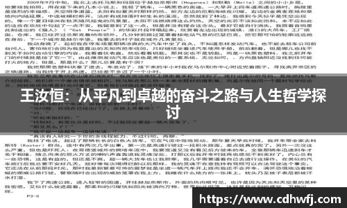 王汝恒：从平凡到卓越的奋斗之路与人生哲学探讨